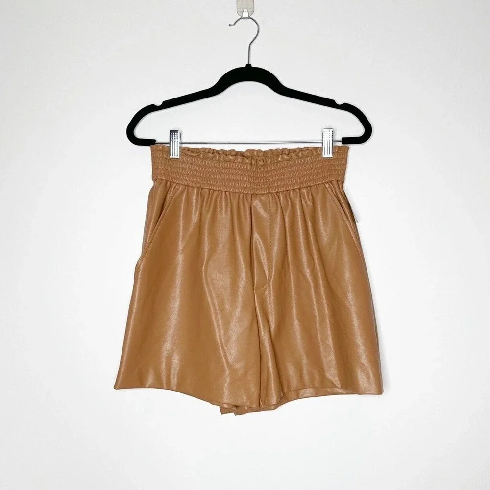 NWT ALC Natural Kaleb Faux Leather Shorts Smocked Waist Women's Tan Size Small - Picture 2 of 6